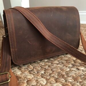 Anthropologie Brown Leather Crossbody Bag